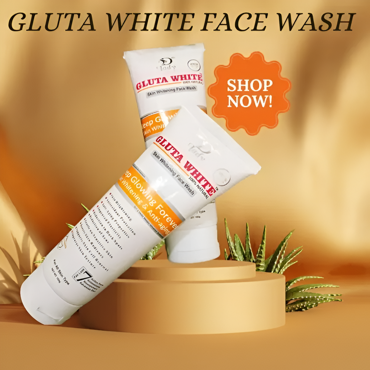 Gluta White 100% Natural Skin Whitening & Anti-Aging Face Wash 100g – Gentle Cleanser For Bright, Smooth & Youthful Skin